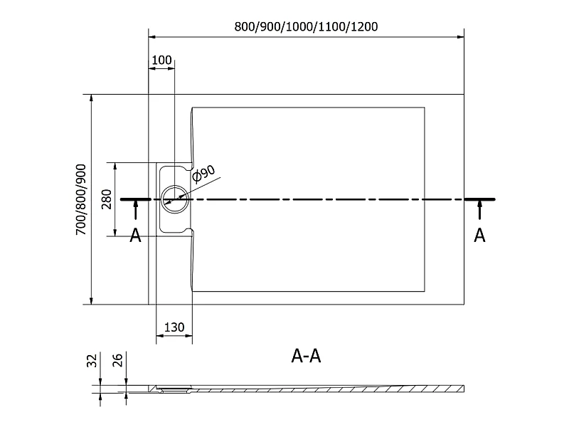 Mexen Otto rechthoekige douchebak SMC 100 x 80 cm, wit - 4N108010