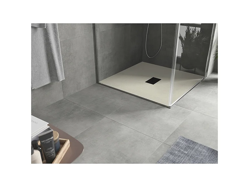 Mexen Hugo quadratische Duschwanne SMC 80 x 80 cm, beige, schwarze Abdeckung - 42698080-B