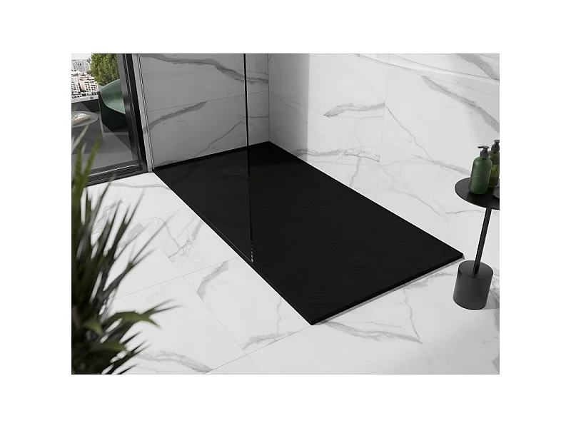 Mexen Stone+ plato de ducha de composite rectangular 160 x 90 cm, negro, cubierta negra - 44709016-B