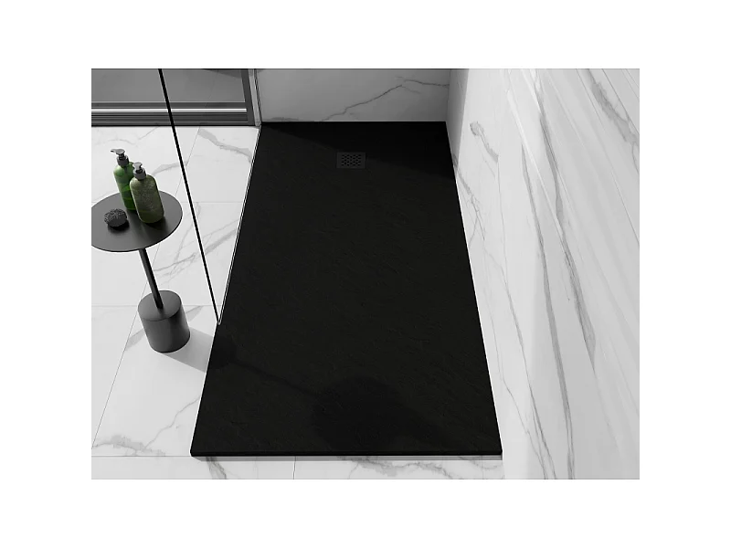 Mexen Stone+ plato de ducha de composite rectangular 160 x 90 cm, negro, cubierta negra - 44709016-B