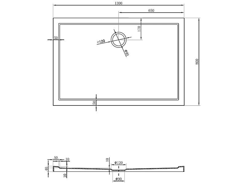 Mexen Flow rechthoekige douchebak slim 130 x 80 cm, wit glans - 46R108013