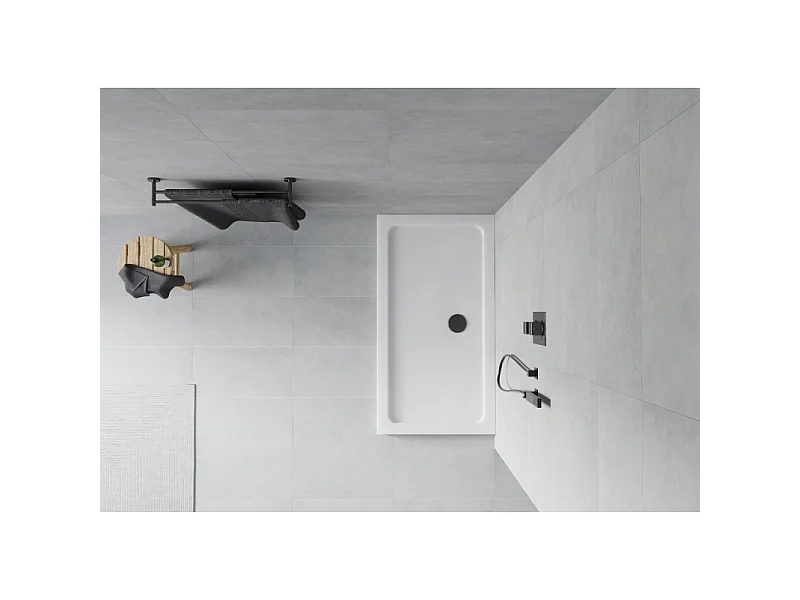 Mexen Flat receveur de douche rectangulaire slim 130 x 70 cm, blanc, siphon noir - 40107013B