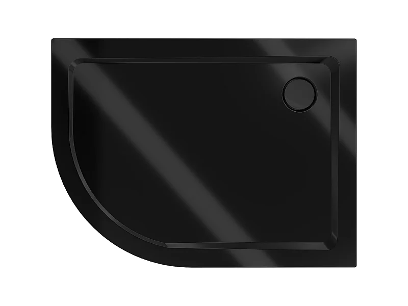Mexen Flat Halbrunde Duschwanne slim rechts 90 x 80 cm, schwarz, Siphon schwarz - 41708090P-B