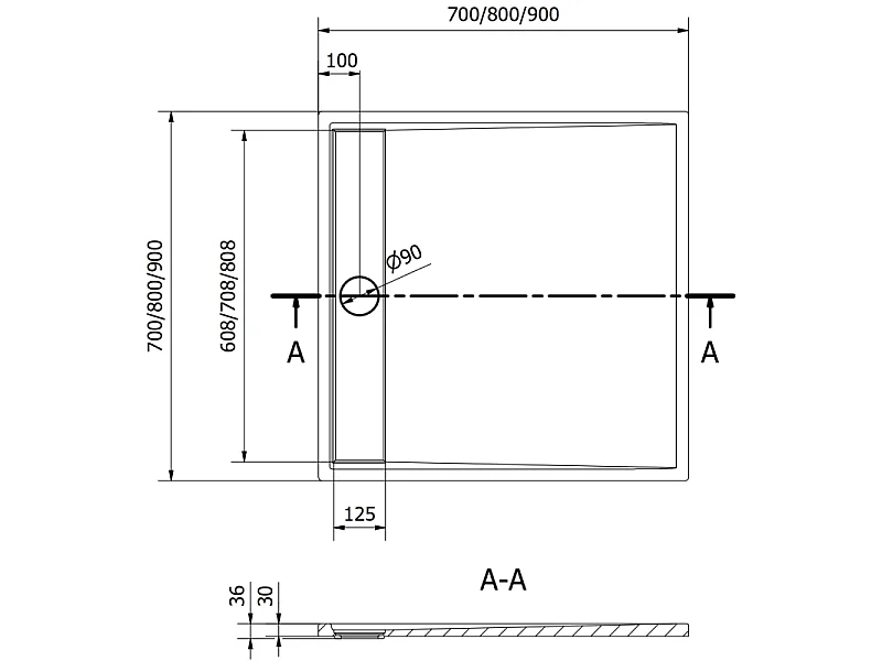 Mexen Amon vierkante douchebak SMC 80 x 80 cm, zwart - 4F708080