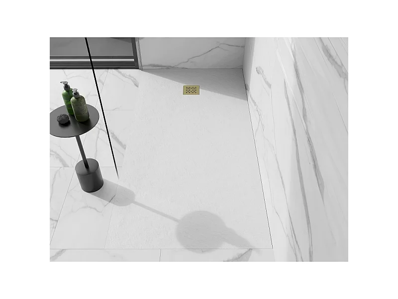 Mexen Stone+ plato de ducha rectangular de composite 160 x 80 cm, blanco, cubierta dorada - 44108016-G