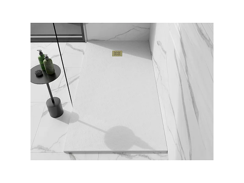 Mexen Stone+ plato de ducha rectangular de composite 160 x 80 cm, blanco, cubierta dorada - 44108016-G