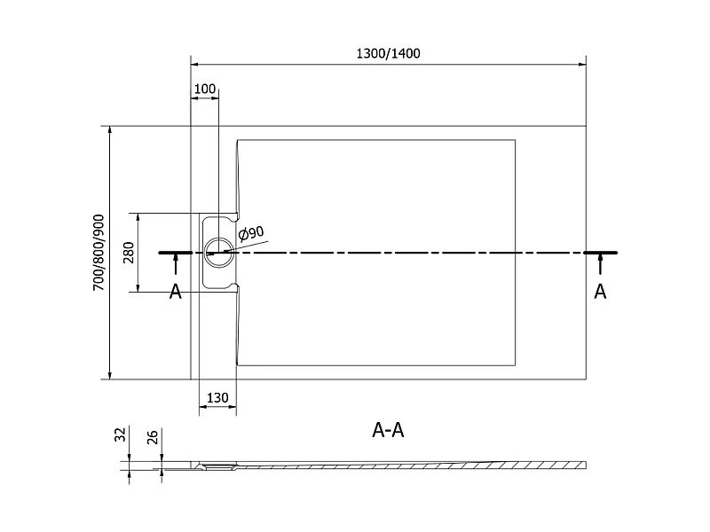Mexen Otto rectangular shower tray SMC 130 x 80 cm, white - 4N108013