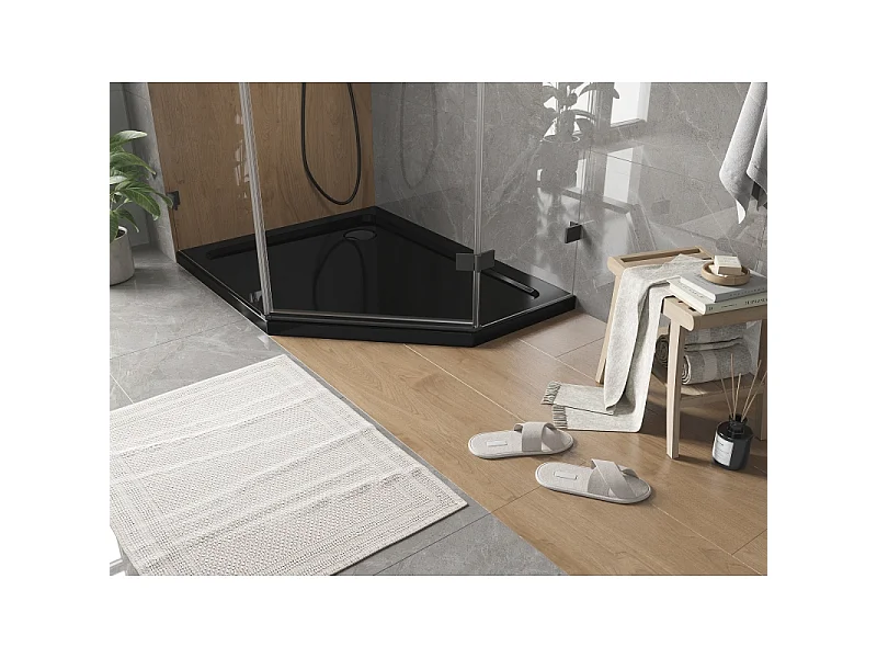 Mexen Flat Fünfeckige Duschwanne Slim Links 100 x 80 cm, schwarz, schwarzer Siphon - 41P708010L-B