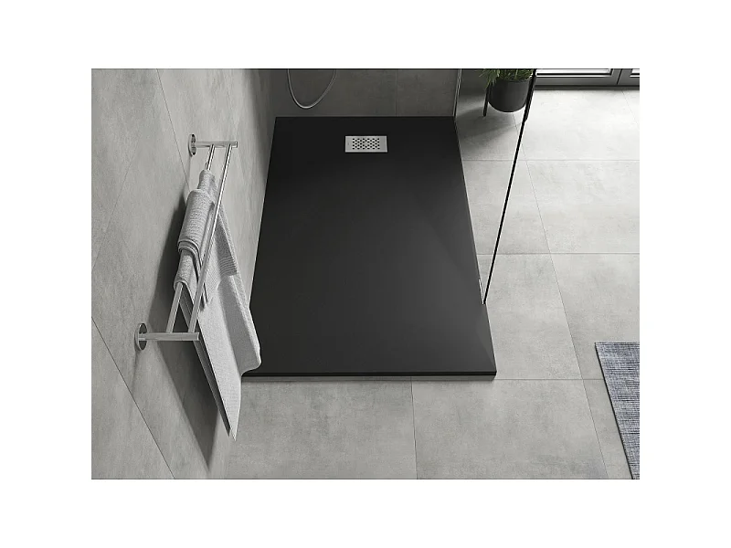 Mexen Hugo rektangulær SMC bruserbakke 160 x 70 cm, sort, inox dæksel - 42707016-X