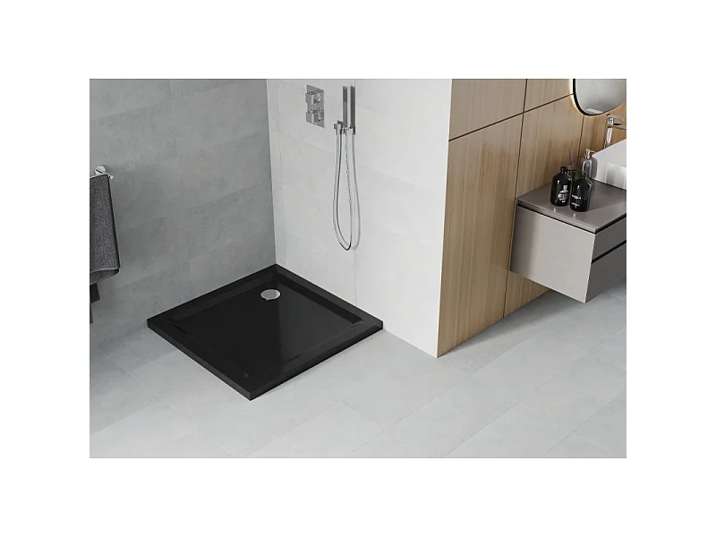 Mexen Flat plato de ducha cuadrado slim 100 x 100 cm, negro, sifón cromado - 40701010