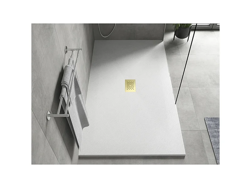Mexen Hugo plato de ducha rectangular SMC 160 x 100 cm, blanco, cubierta dorada - 42101016-G