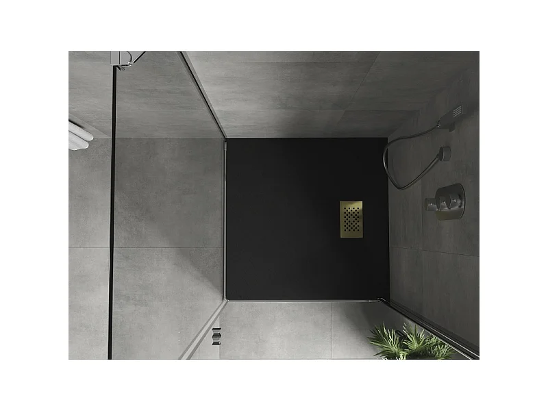Mexen Hugo receveur de douche carré SMC 90 x 90 cm, noir, cache doré - 42709090-G