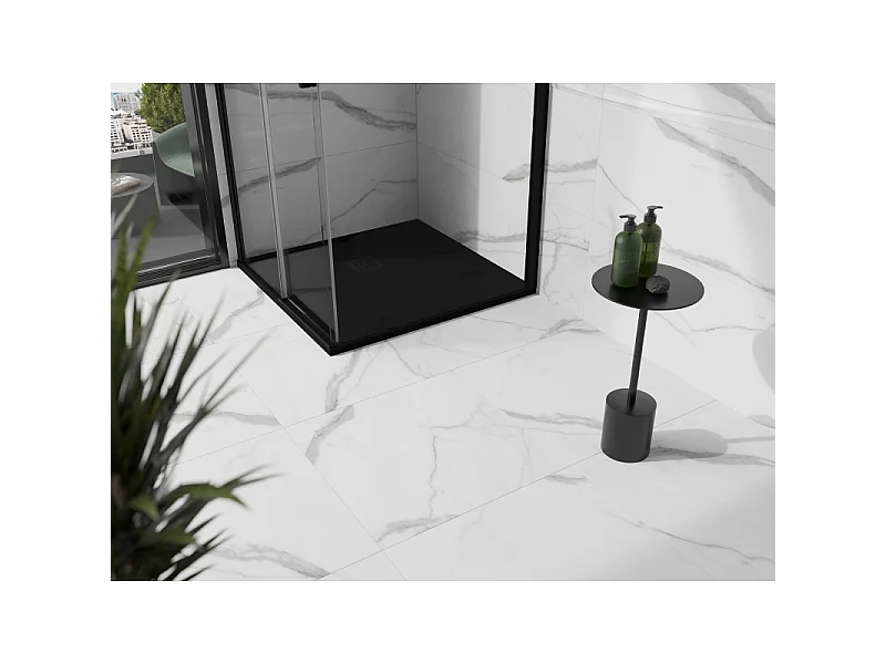 Mexen Stone+ composite square shower tray 70 x 70 cm, black, black cover - 44707070-B