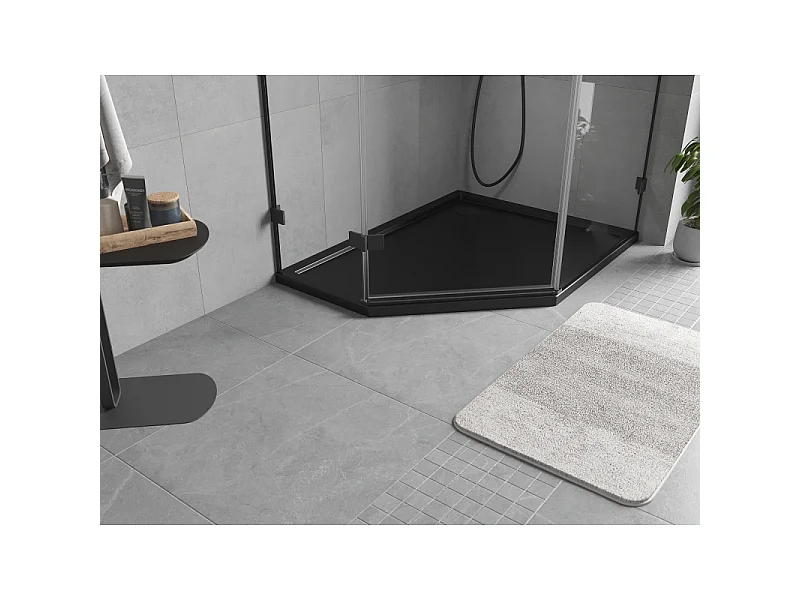 Mexen Flow Fünfeck-Duschwanne Slim rechts 90 x 80 cm, Schwarz matt - 46P708090R