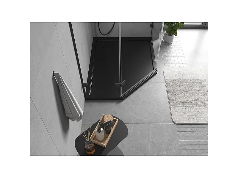 Mexen Flow Fünfeck-Duschwanne Slim rechts 90 x 80 cm, Schwarz matt - 46P708090R