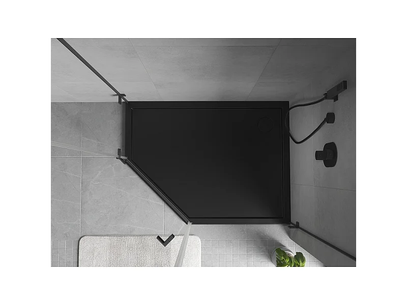 Mexen Flow Fünfeck-Duschwanne Slim rechts 90 x 80 cm, Schwarz matt - 46P708090R