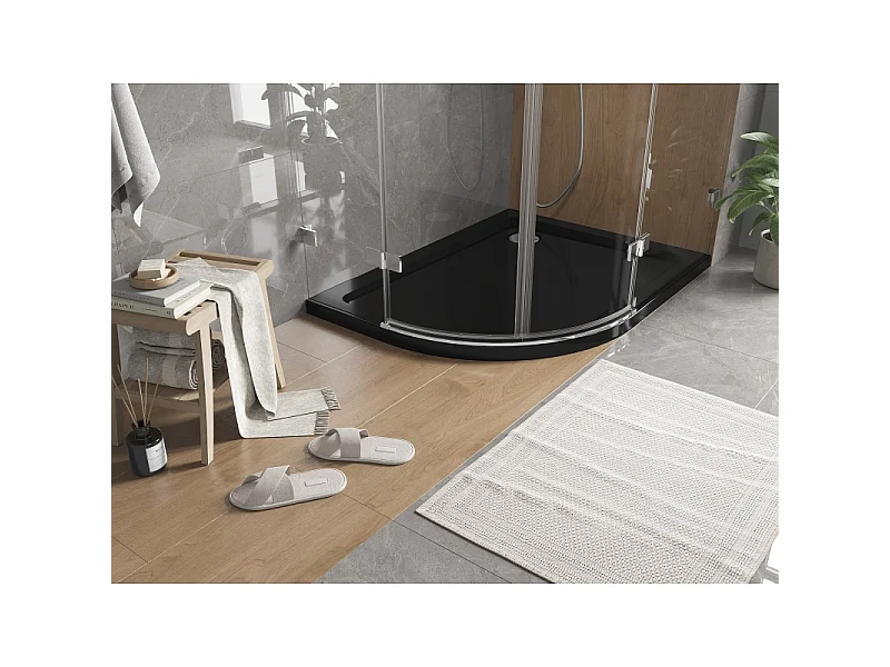 Mexen Flat Halbrunde Slim Duschwanne rechts 120 x 80 cm, schwarz, Siphon Chrom - 41708012P