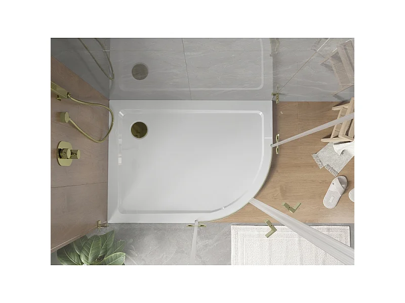 Mexen Flat receveur de douche demi-cercle slim gauche 120 x 80 cm, blanc, siphon doré - 41108012L-G
