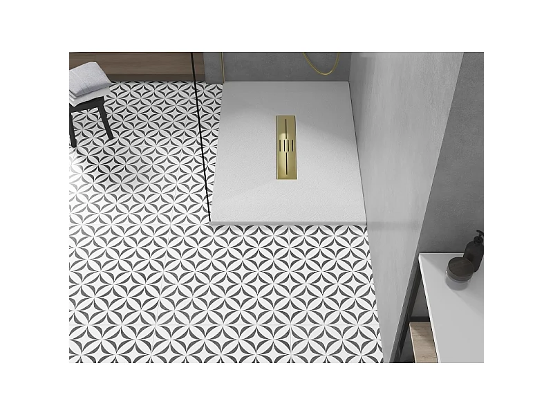 Mexen Toro receveur de douche rectangulaire SMC 100 x 70 cm, blanc, cache doré - 43107010-G