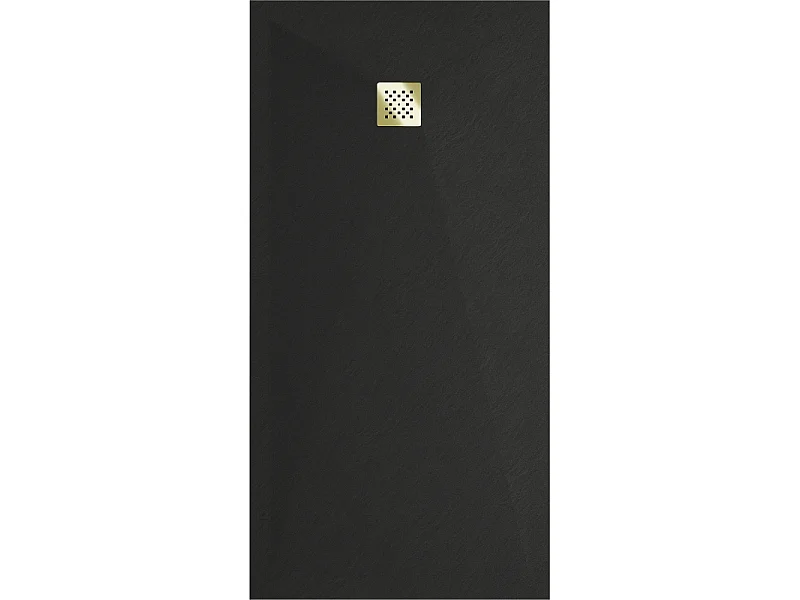 Mexen Stone+ plato de ducha rectangular de composite 160 x 80 cm, negro, cubierta dorada - 44708016-G