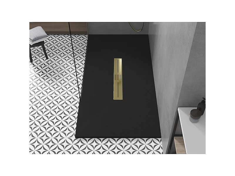 Mexen Toro receveur de douche rectangulaire SMC 170 x 80 cm, noir, cache doré - 43708017-G