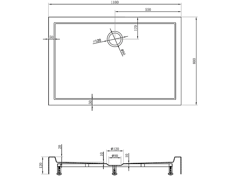 Mexen Flow+ receveur de douche rectangulaire 110 x 80 cm, noir mat - 46R708011H