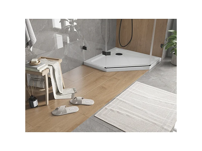 Mexen Flat Pentagonale Duschwanne Slim 100 x 100 cm, Weiß, schwarzer Siphon - 41P101010-B