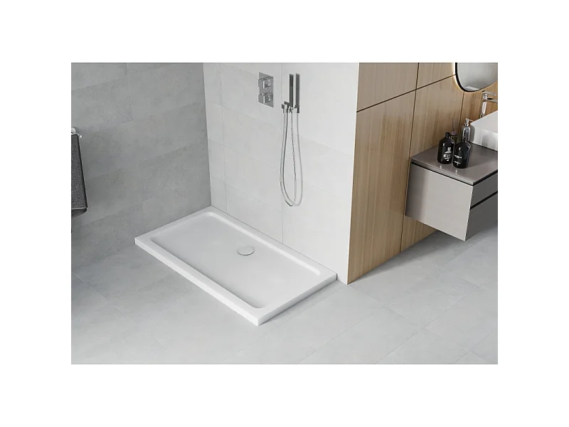 Mexen Flat rechteckige douchebak slim 120 x 70 cm, wit, chrom sifon - 40107012