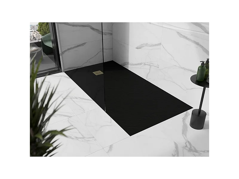 Mexen Stone+ rectangular composite shower tray 160 x 70 cm, black, gold cover - 44707016-G