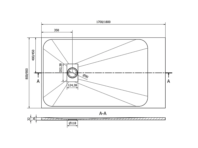 Mexen Hugo rechteckige Duschwanne SMC 180 x 80 cm, schwarz - 42708018