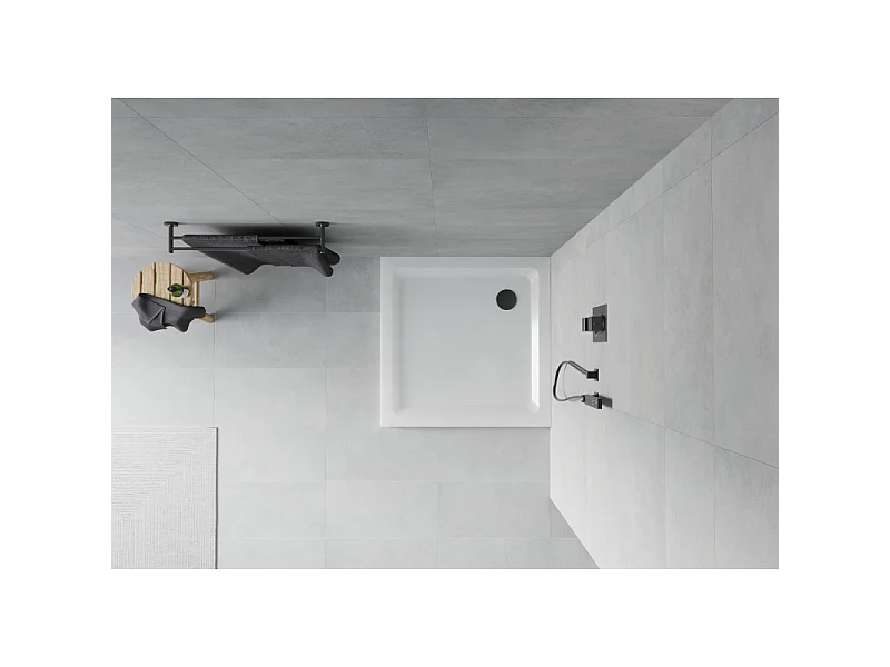 Mexen Flat receveur de douche carré slim 90 x 90 cm, blanc, siphon noir - 40109090B