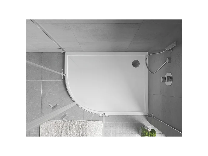 Mexen Flow semicircular asymmetric slim right 90 x 80 cm, white gloss - 46Q108090R