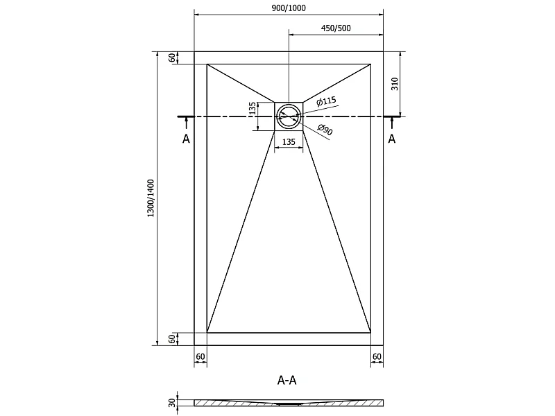 Mexen Stone+ plato de ducha de composite rectangular 140 x 100 cm, antracita - 44711014