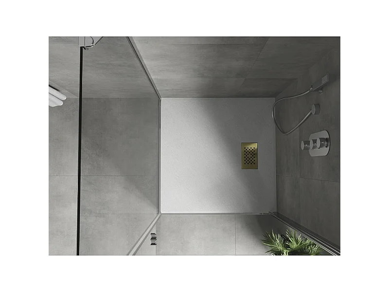 Mexen Hugo receveur de douche carré SMC 70 x 70 cm, blanc, cache doré - 42107070-G
