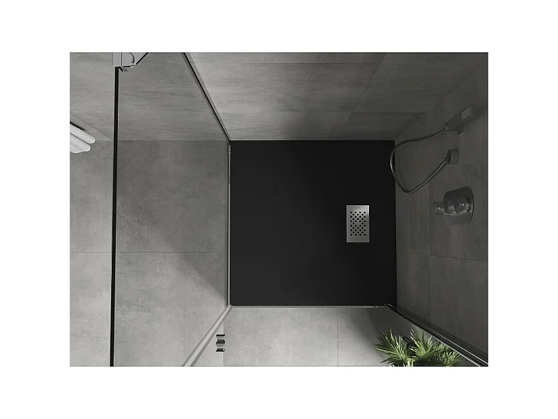 Mexen Hugo receveur de douche carré SMC 90 x 90 cm, noir, cache inox - 42709090-X