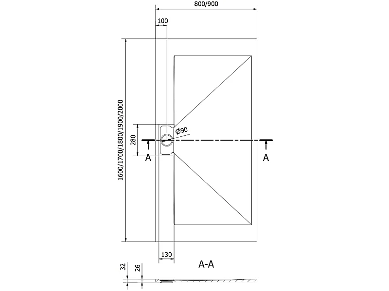 Mexen Egon rechthoekige SMC douchebak 180 x 80 cm, wit - 4R108018