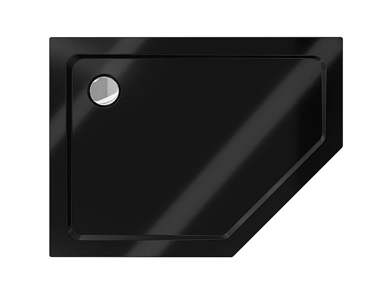 Mexen Flat bac de douche pentagonal slim gauche 90 x 80 cm, noir, siphon chromé - 41P708090L