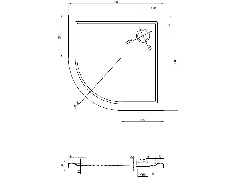 Mexen Flow Duschwanne Halbkreis Slim 80 x 80 cm, weiß glänzend - 46Q108080