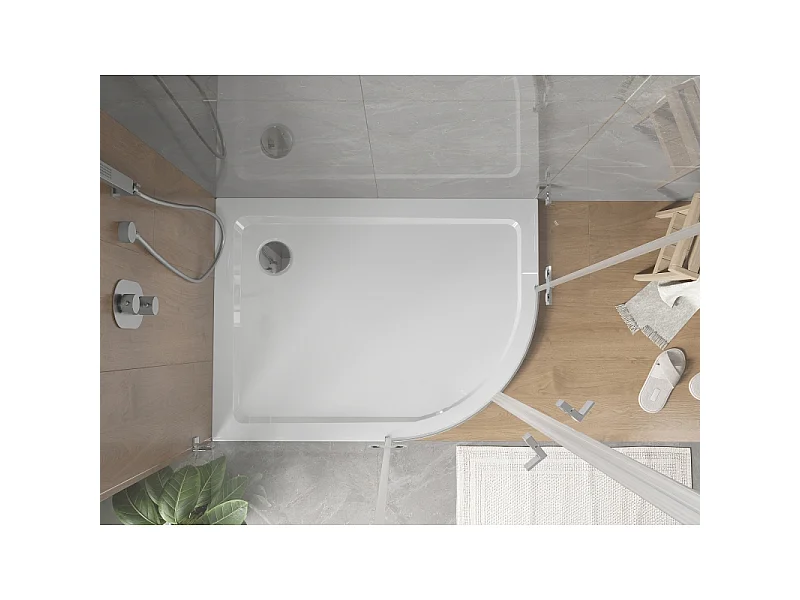 Mexen Flat Slim-Duschwanne Halbkreis links 100 x 90 cm, weiß, Chrom-Siphon - 41109010L