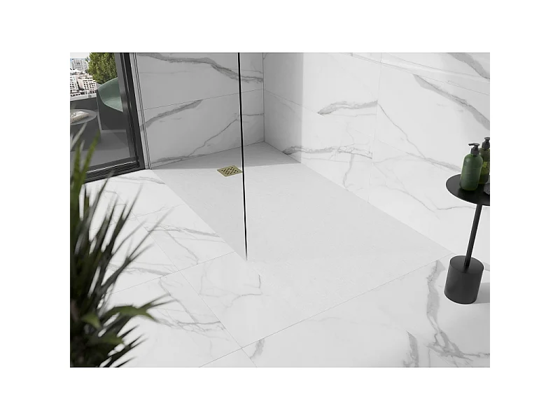 Mexen Stone+ plato de ducha rectangular de composite 180 x 90 cm, blanco, cubierta dorada - 44109018-G
