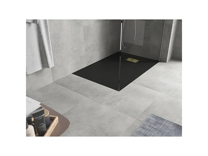 Mexen Hugo receveur rectangulaire SMC 100 x 70 cm, noir, cache doré - 42707010-G