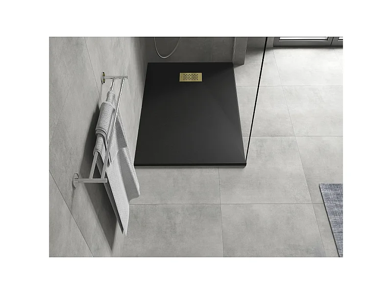 Mexen Hugo receveur rectangulaire SMC 100 x 70 cm, noir, cache doré - 42707010-G
