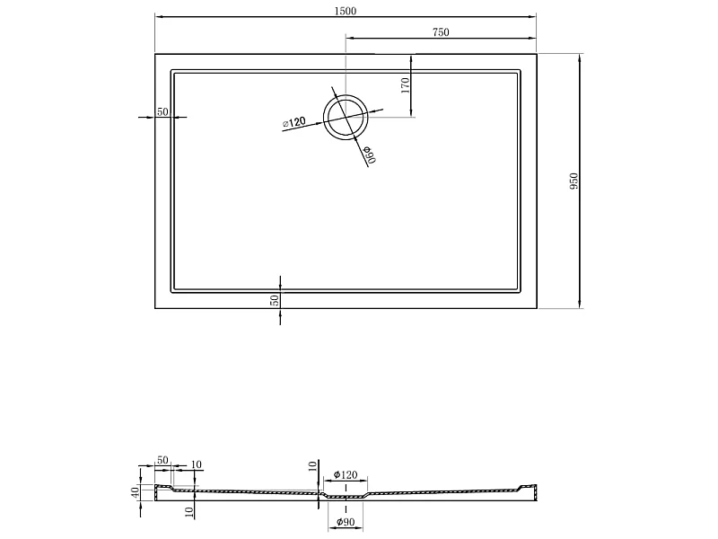 Mexen Flow rechthoekige slanke douchebak 150 x 95 cm, wit glanzend - 46R109515