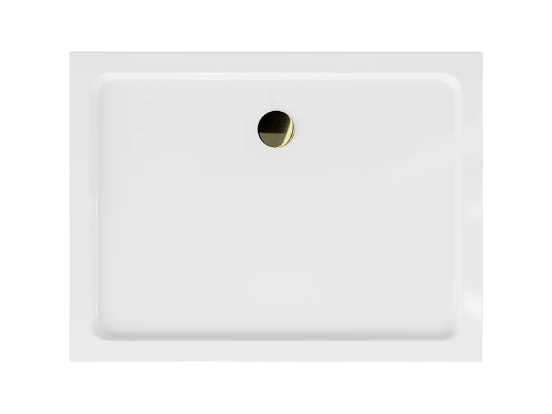 Mexen Flat plato de ducha rectangular slim 140 x 90 cm, blanco, sifón dorado - 40109014G