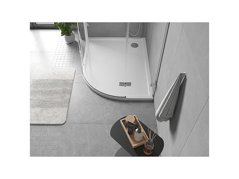 Mexen Flow semicircular asymmetrical slim left shower tray 100 x 80 cm, white gloss - 46Q108010L