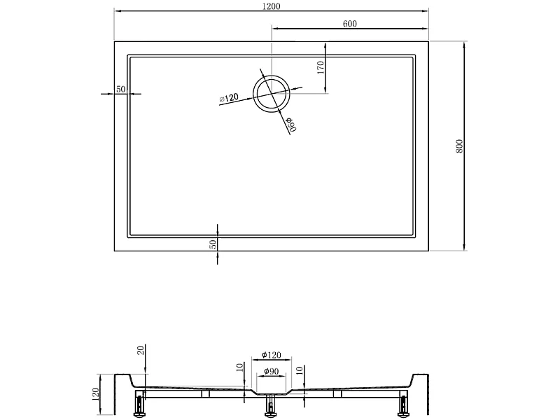 Mexen Flow+ brodzik prostokątny 120 x 80 cm, czarny mat - 46R708012H