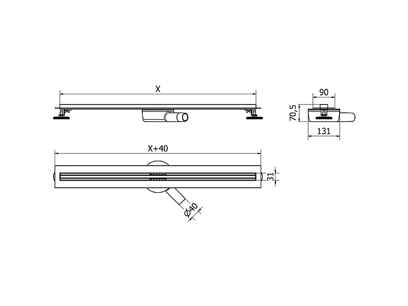 Mexen Flat 360° Slim draaibare lineaire afvoer 100 cm, wit - 1241100