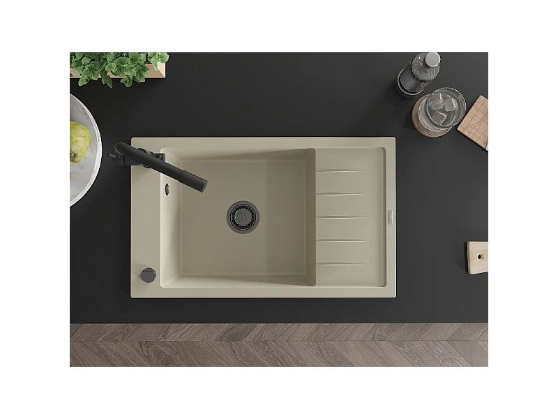 Mexen Elias fregadero de granito de 1 seno con escurridor y grifo de cocina Duero, beige - 6511-69-671600-70