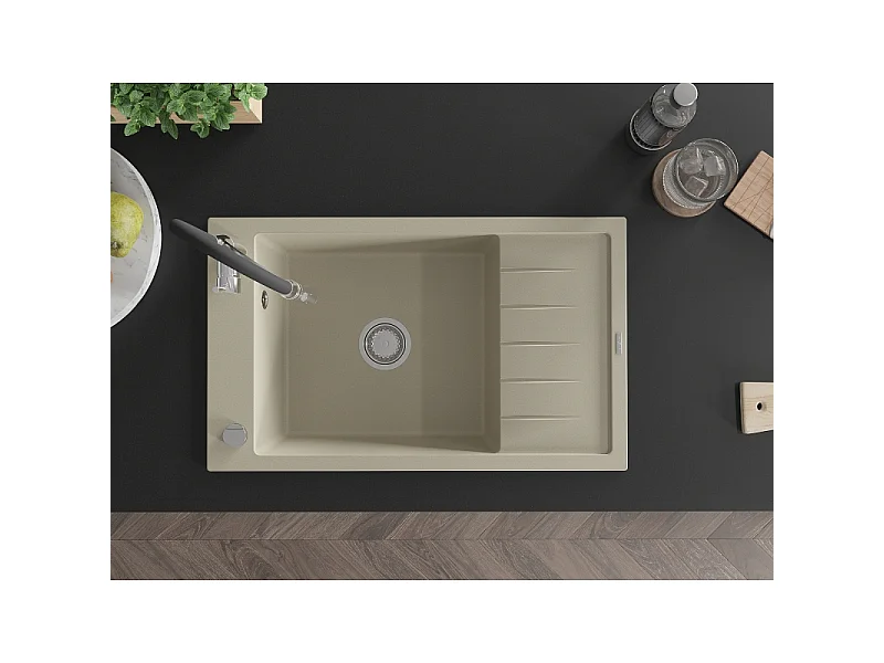 Mexen Elias fregadero de granito de 1 compartimento con escurridor y grifo de cocina Aster, beige - 6511-69-73450-07