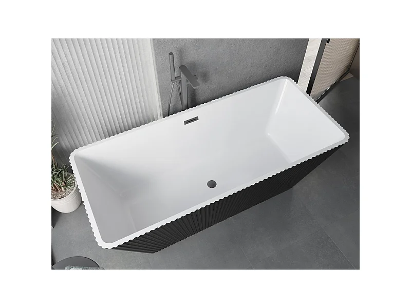 Mexen Tava baignoire autoportante rainurée 170 x 75 cm, blanc/noir, trop-plein gris canon brossé - 52851707575-66